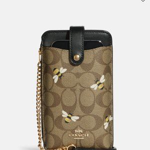 Coach Phone Crossbody In Signature Canvas With Bee Print